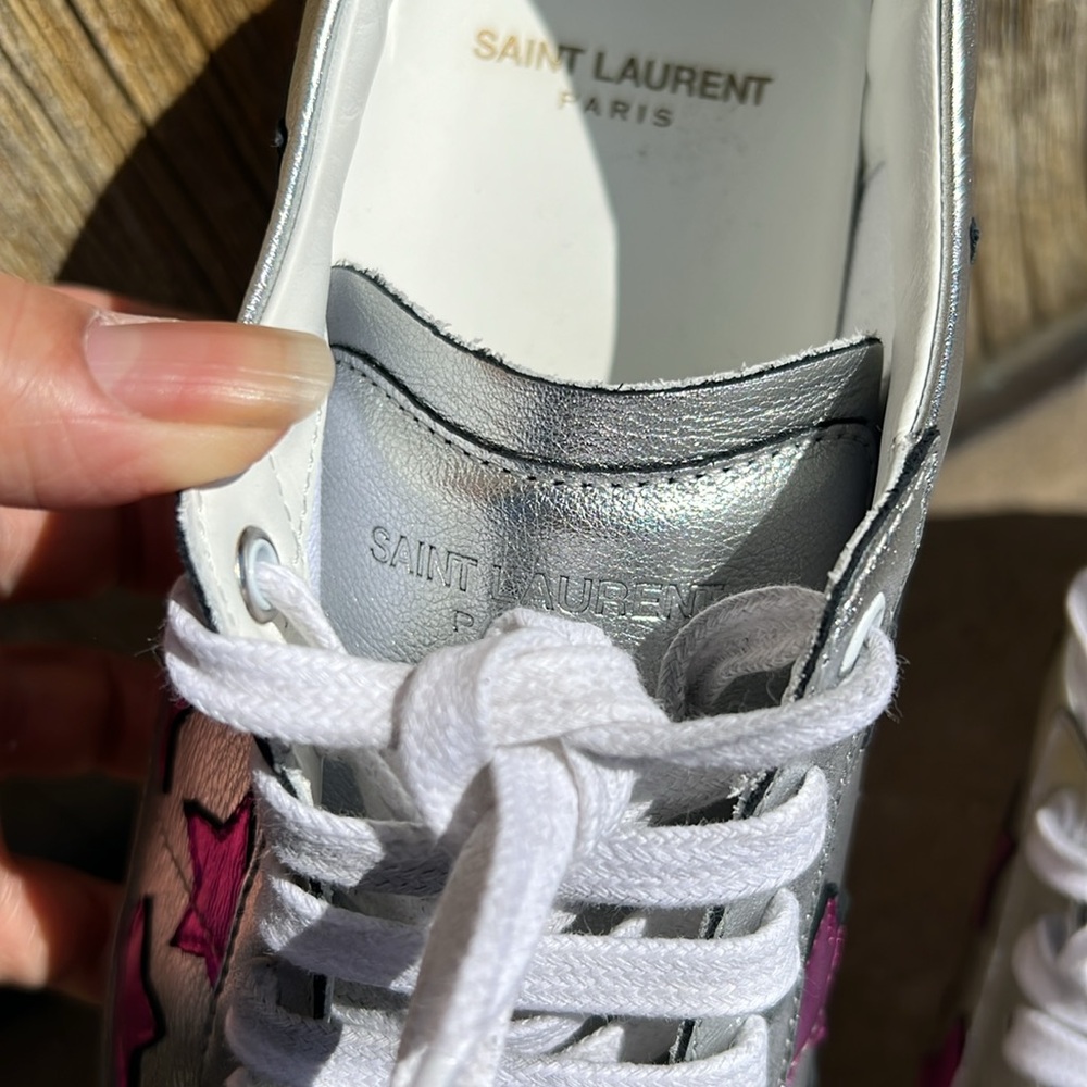 Saint Laurent Metallic Star Court Sneakers Size 39 - Picture 6 of 11